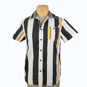 Eighty Eight Mens Rainbow Striped Button-Down Shirt Medium Pride Parade Artsy